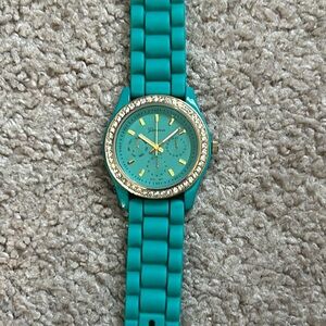 Geneva Platinum women’s vintage teal silicon crystal adjustable bracelet‎ watch